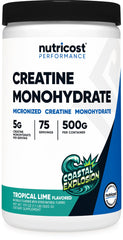 Nutricost Creatine Monohydrate Coastal Explosion bottle front for pre- and post-workout use