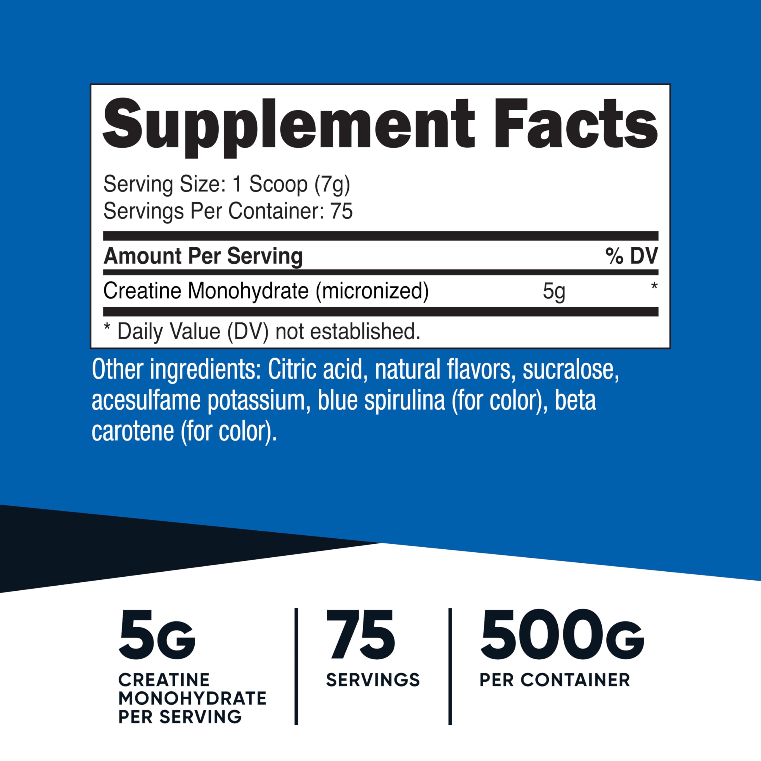 Nutricost Creatine Monohydrate Coastal Explosion scoop showing 5 g serving