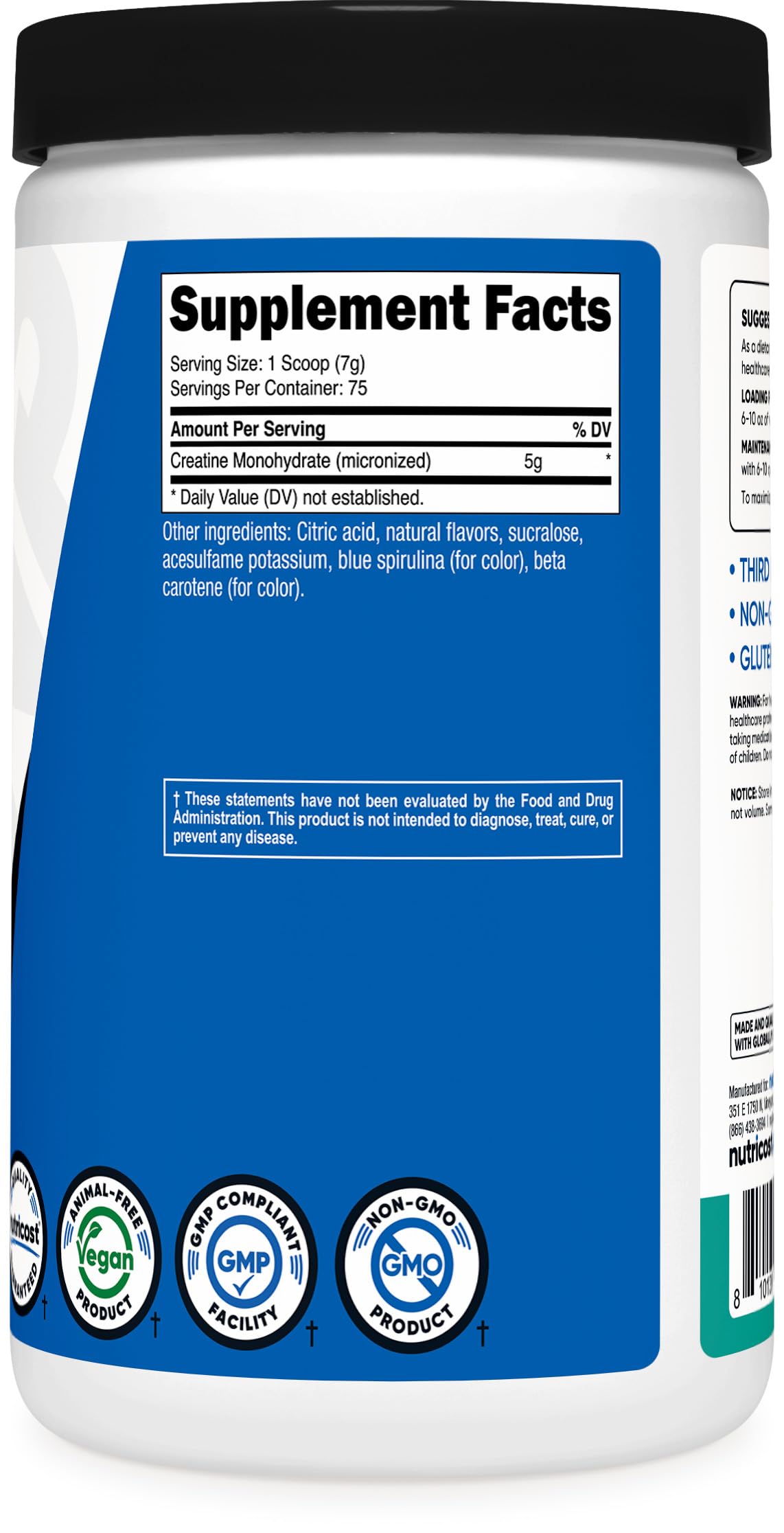 Nutricost Creatine Monohydrate NSF GMP facility certification label