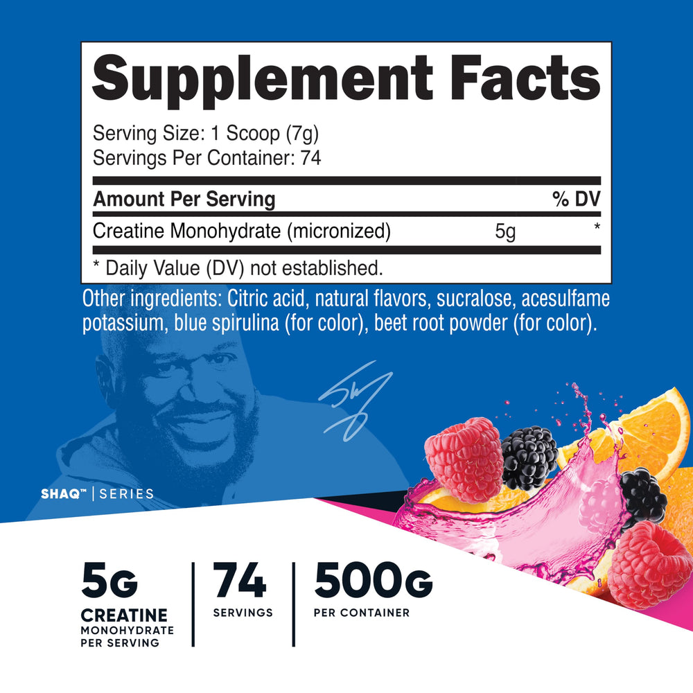 Nutricost Creatine Monohydrate Shaq's Berry Blast scoop ensures accurate 5 g servings for reliable fueling.