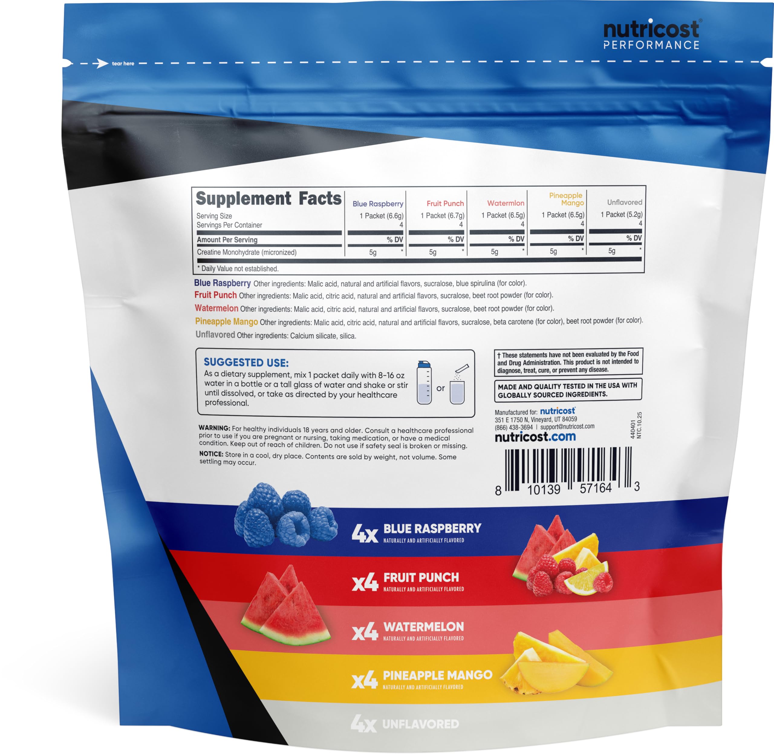 Nutricost Creatine stickpack unflavored for versatile mixing anywhere