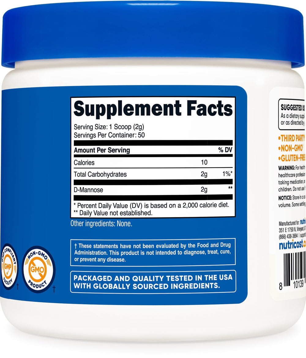 Nutricost D-Mannose powder ready to mix in a cup