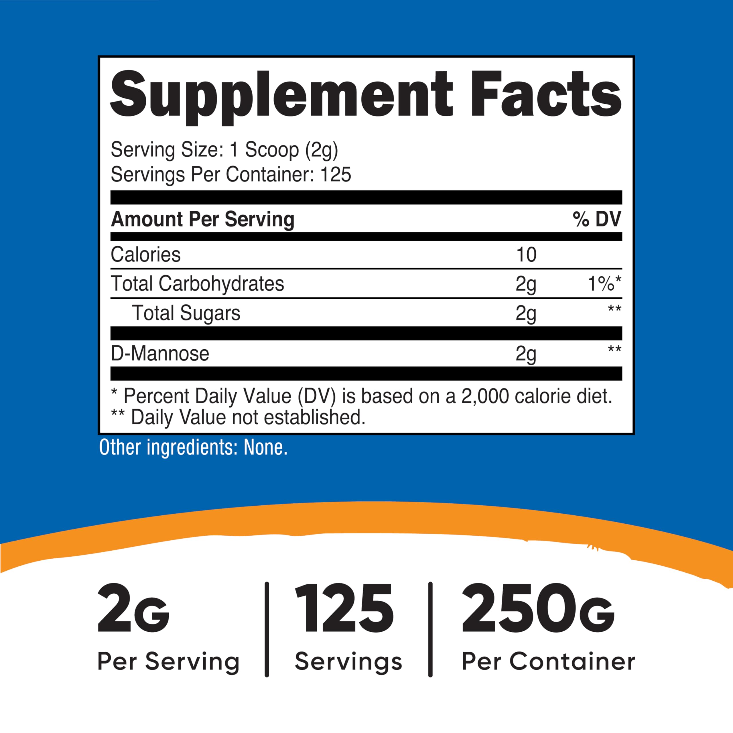 Nutricost D-Mannose powder serving scoop enables precise 2 g portions.