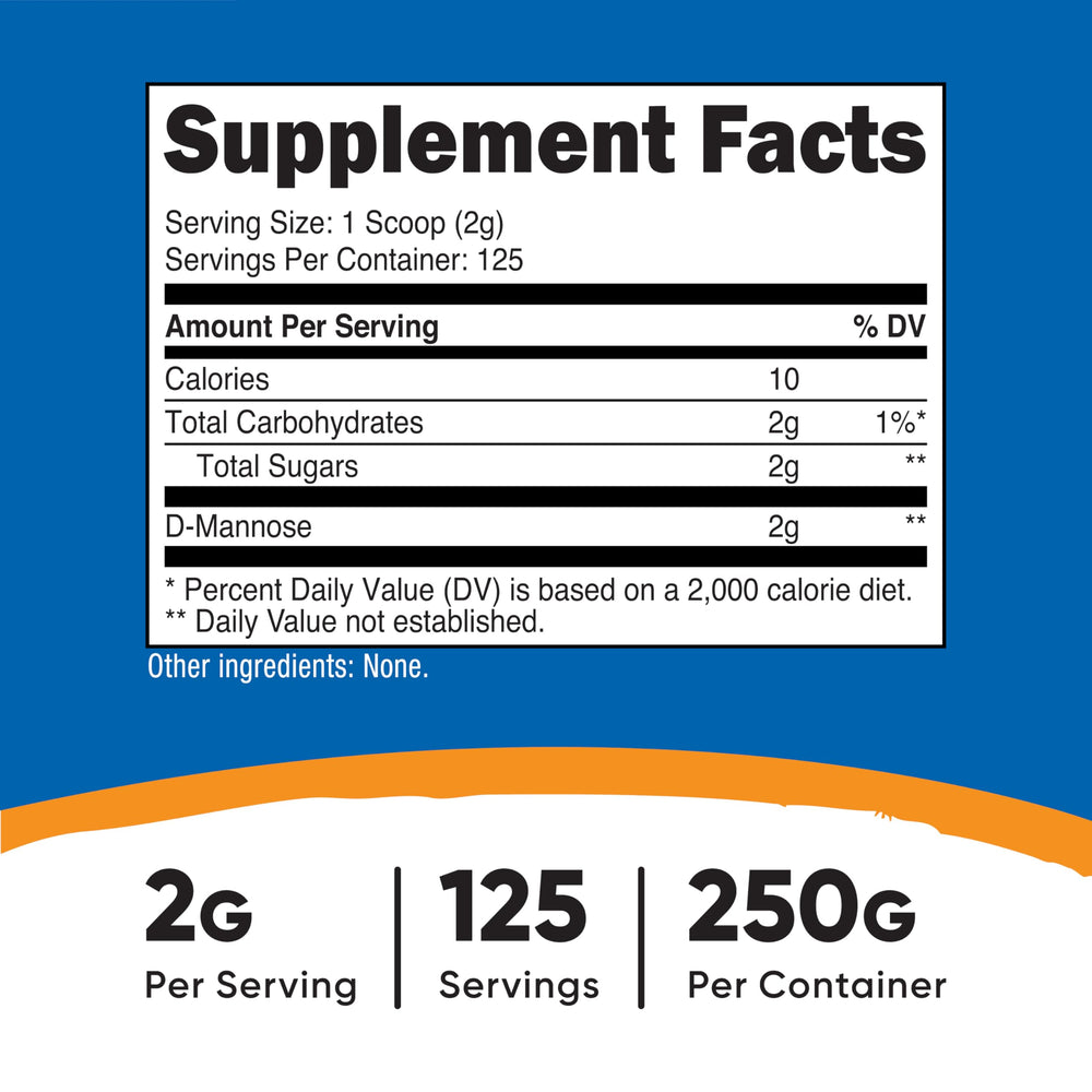 Nutricost D-Mannose powder serving scoop enables precise 2 g portions.