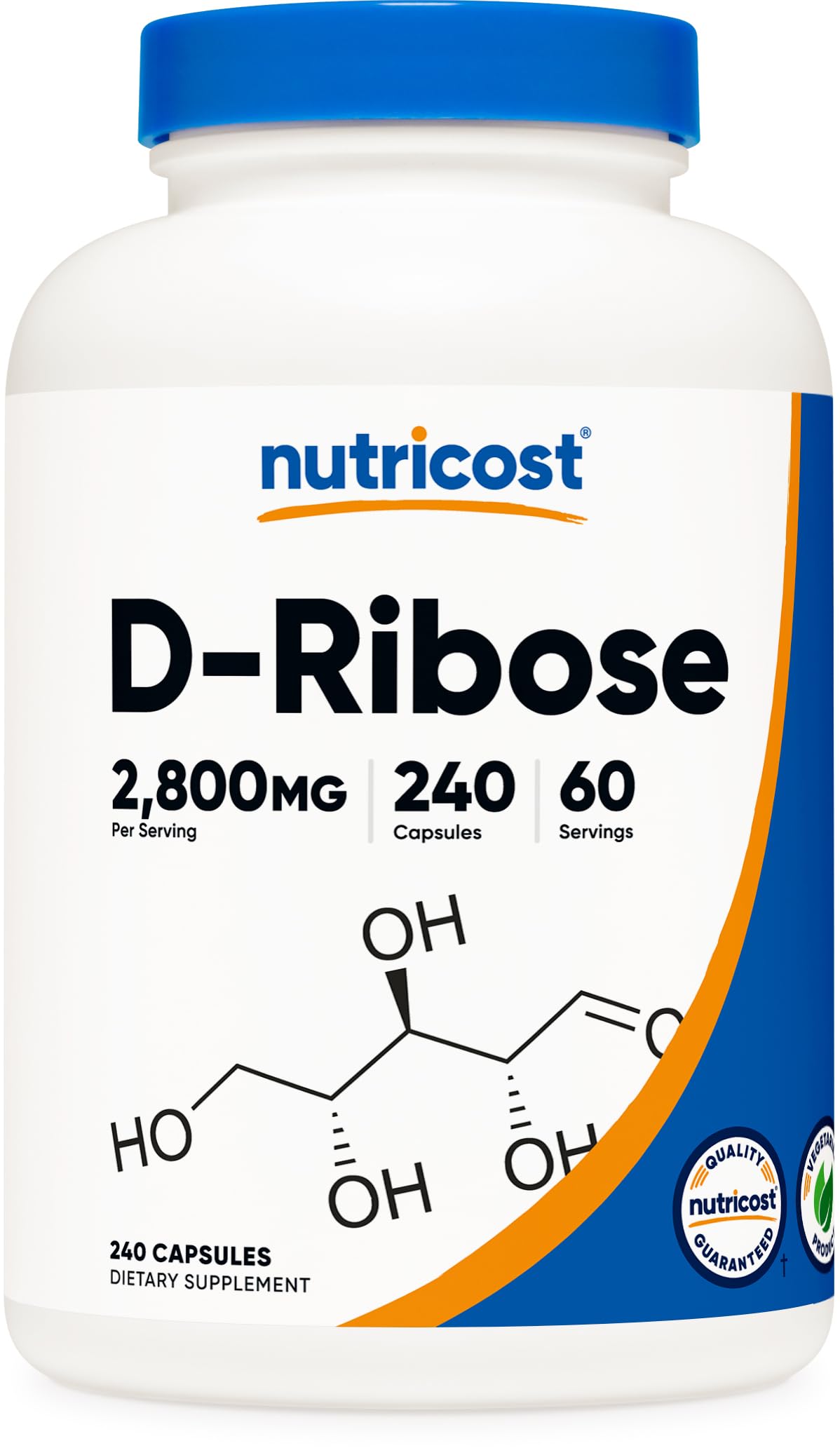 Nutricost D-Ribose bottle label shows 700mg capsules for easy dosing.