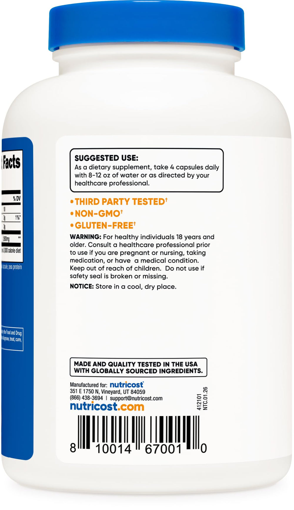 Nutricost D-Ribose GMP facility seal and FDA registration indicating quality control.
