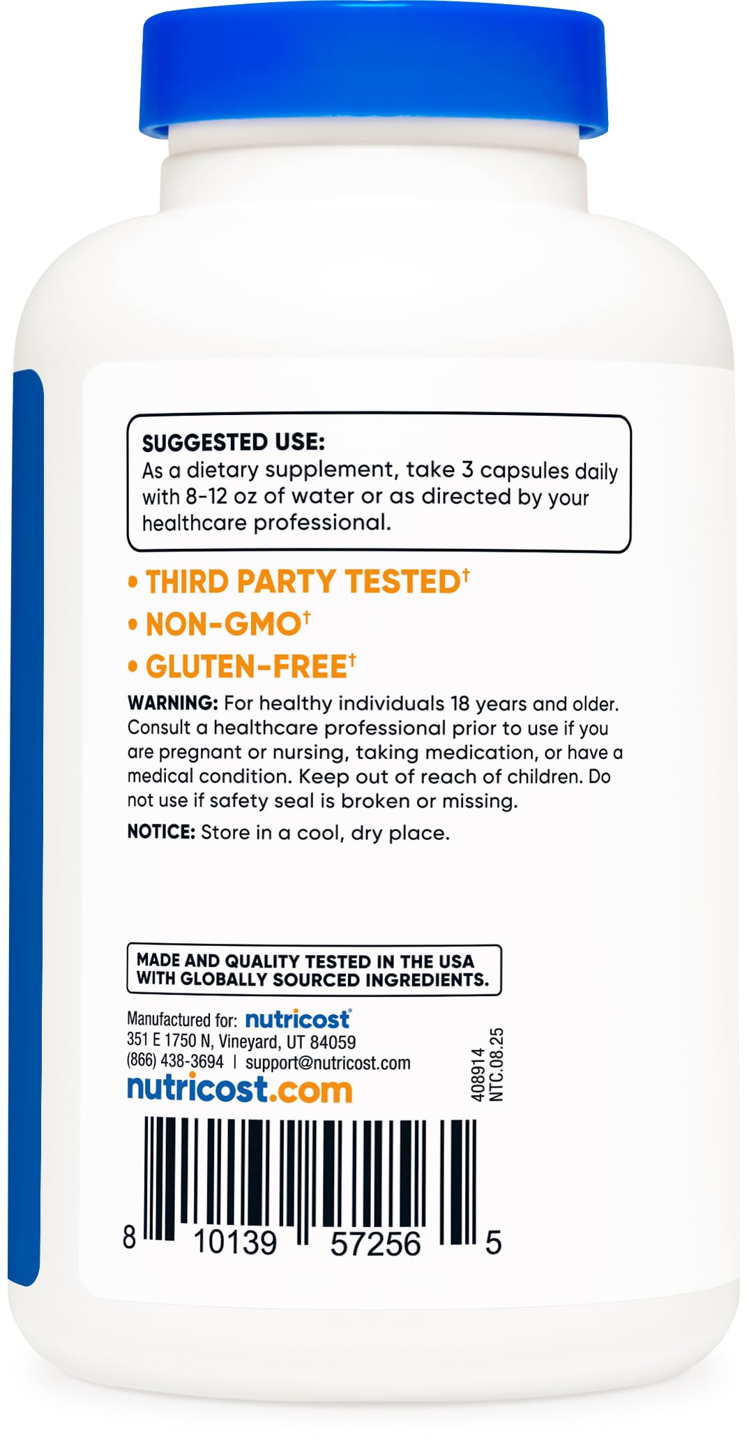 Nutricost Dandelion Extract ISO testing badge indicating third party verification