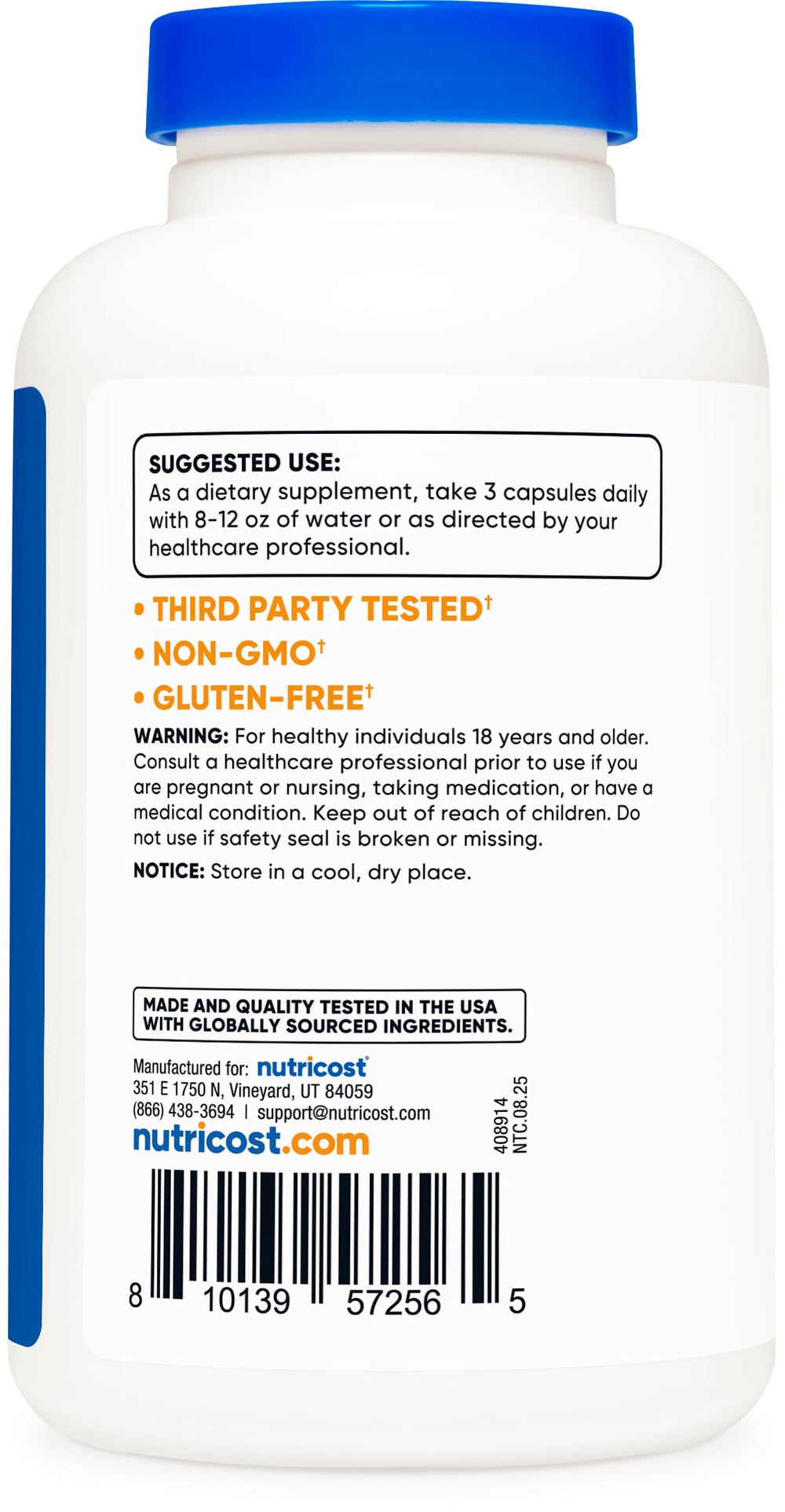 Nutricost Dandelion Extract ISO testing badge indicating third party verification