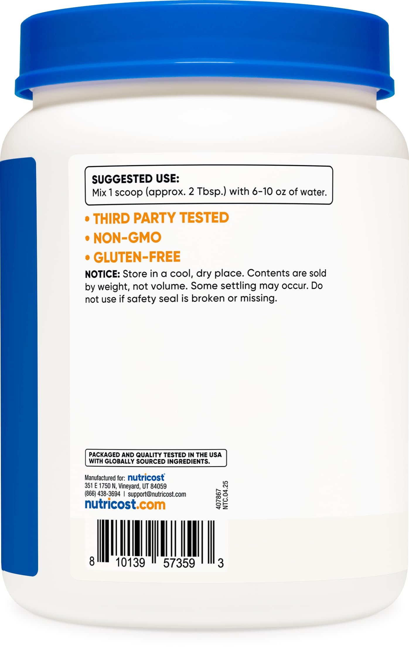 Nutricost Dextrose label highlights NSF GMP and non-GMO status.