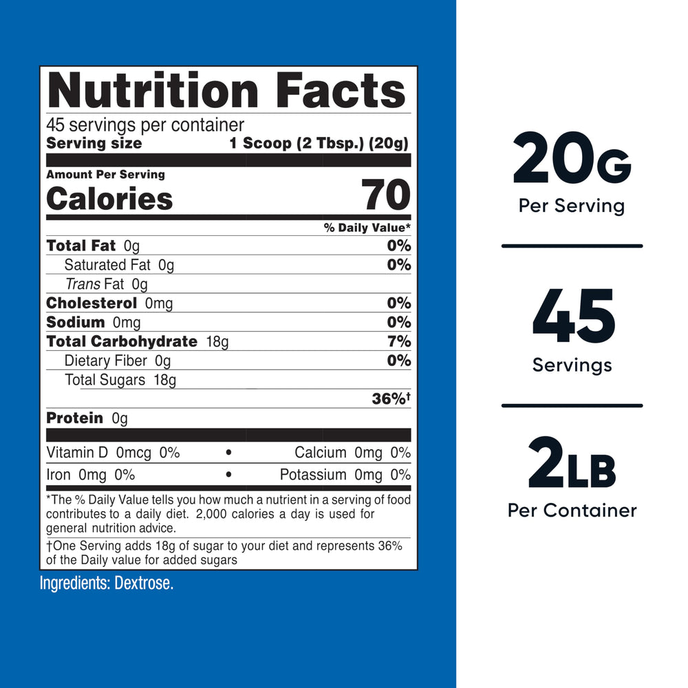Nutricost Dextrose serving scoop measures 20 g servings accurately.