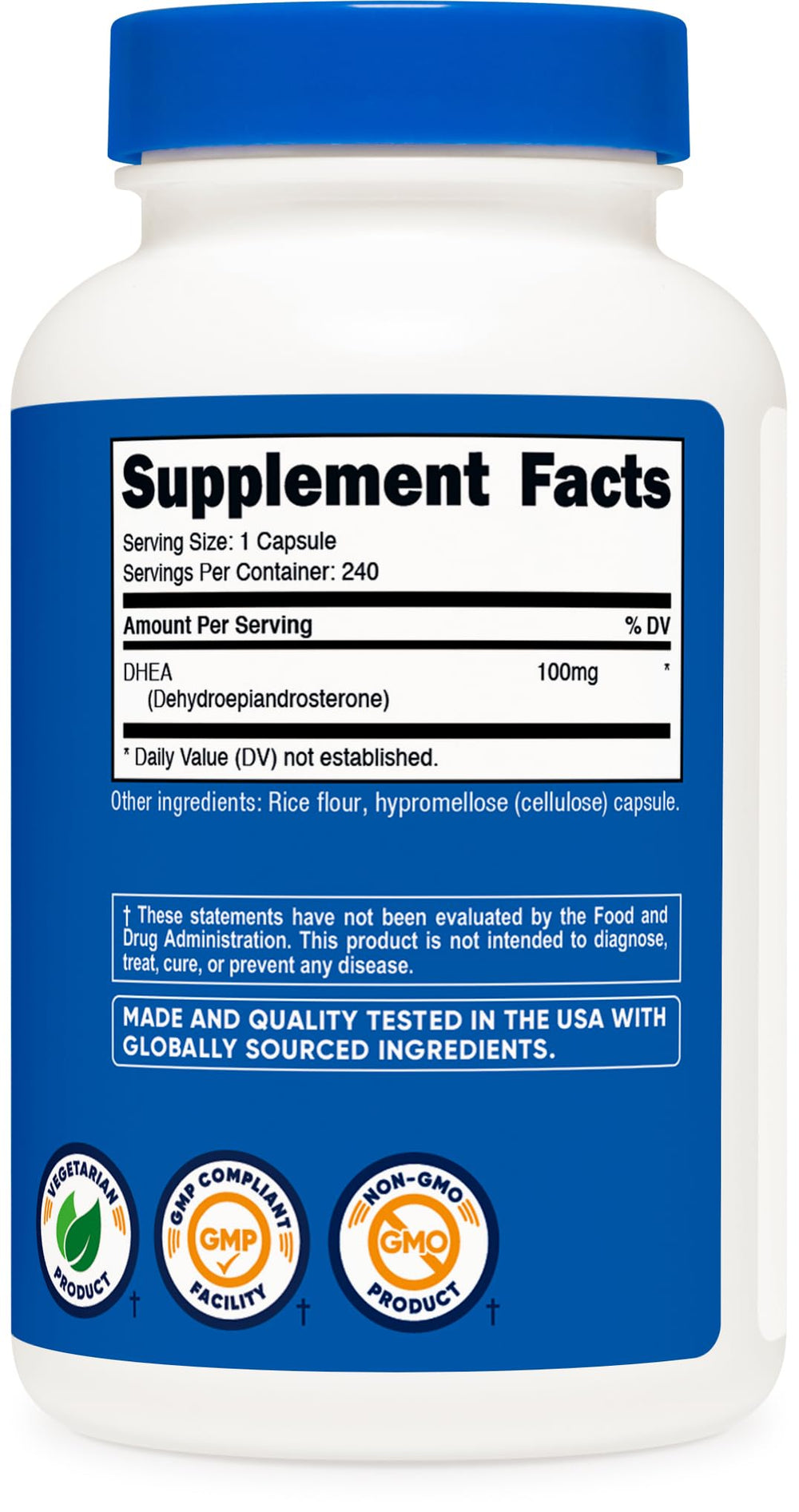 Nutricost DHEA 100mg quick-release capsules ready for a simple morning routine.