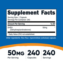 Nutricost DHEA bottle showing 240 capsules for extended use.