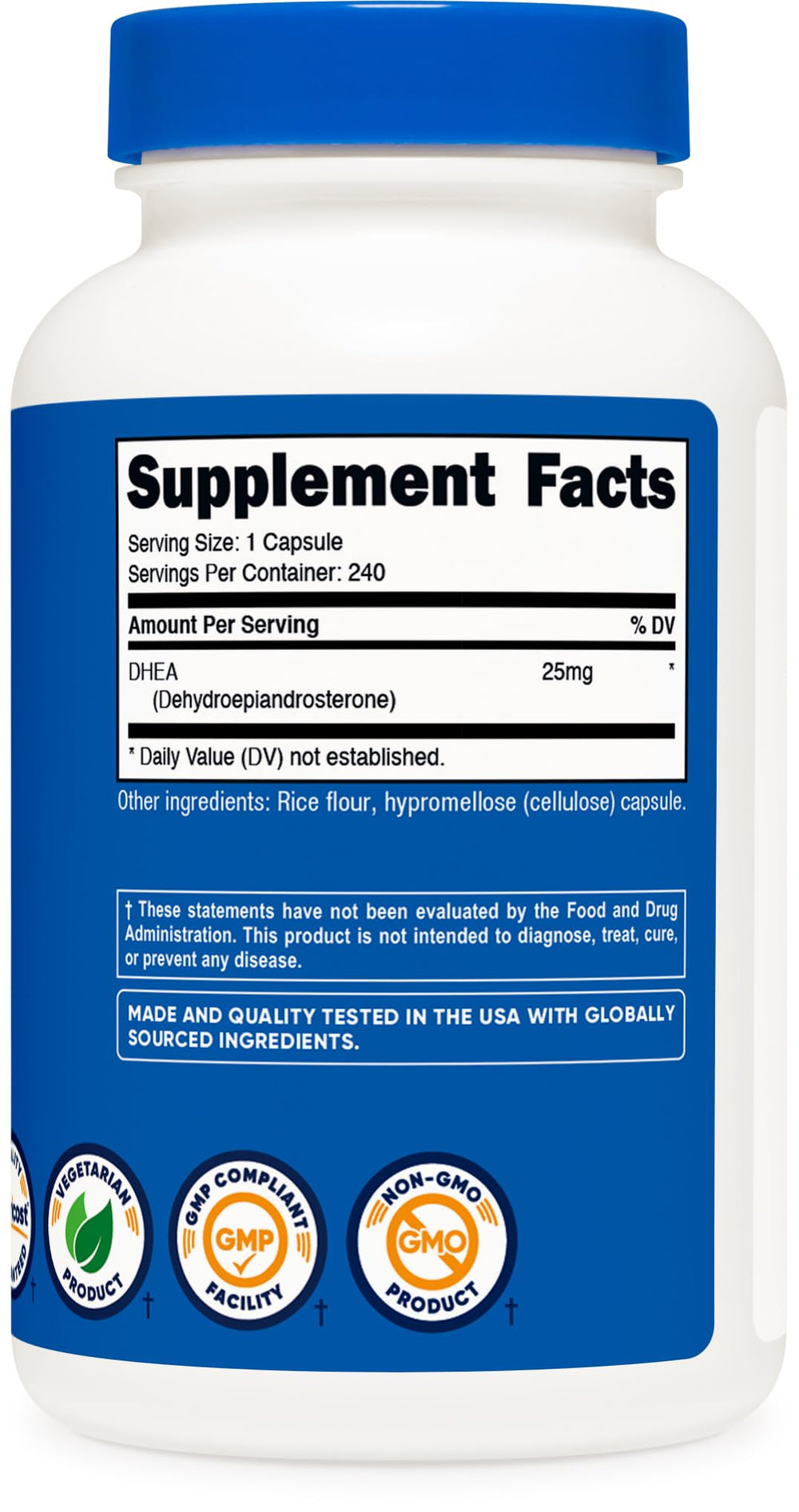 Nutricost DHEA lab seal and facility compliance badge