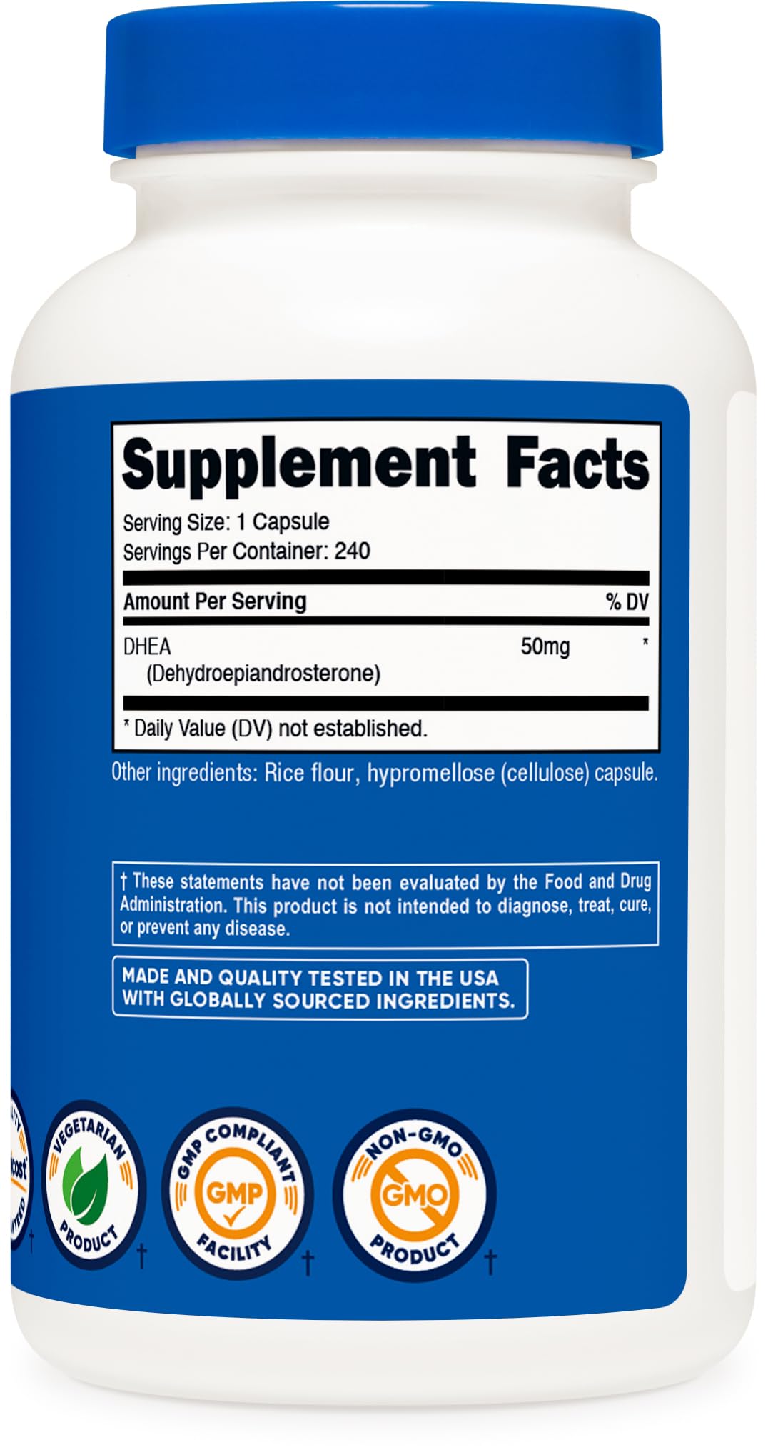 Nutricost DHEA third-party testing seal reinforces product quality.