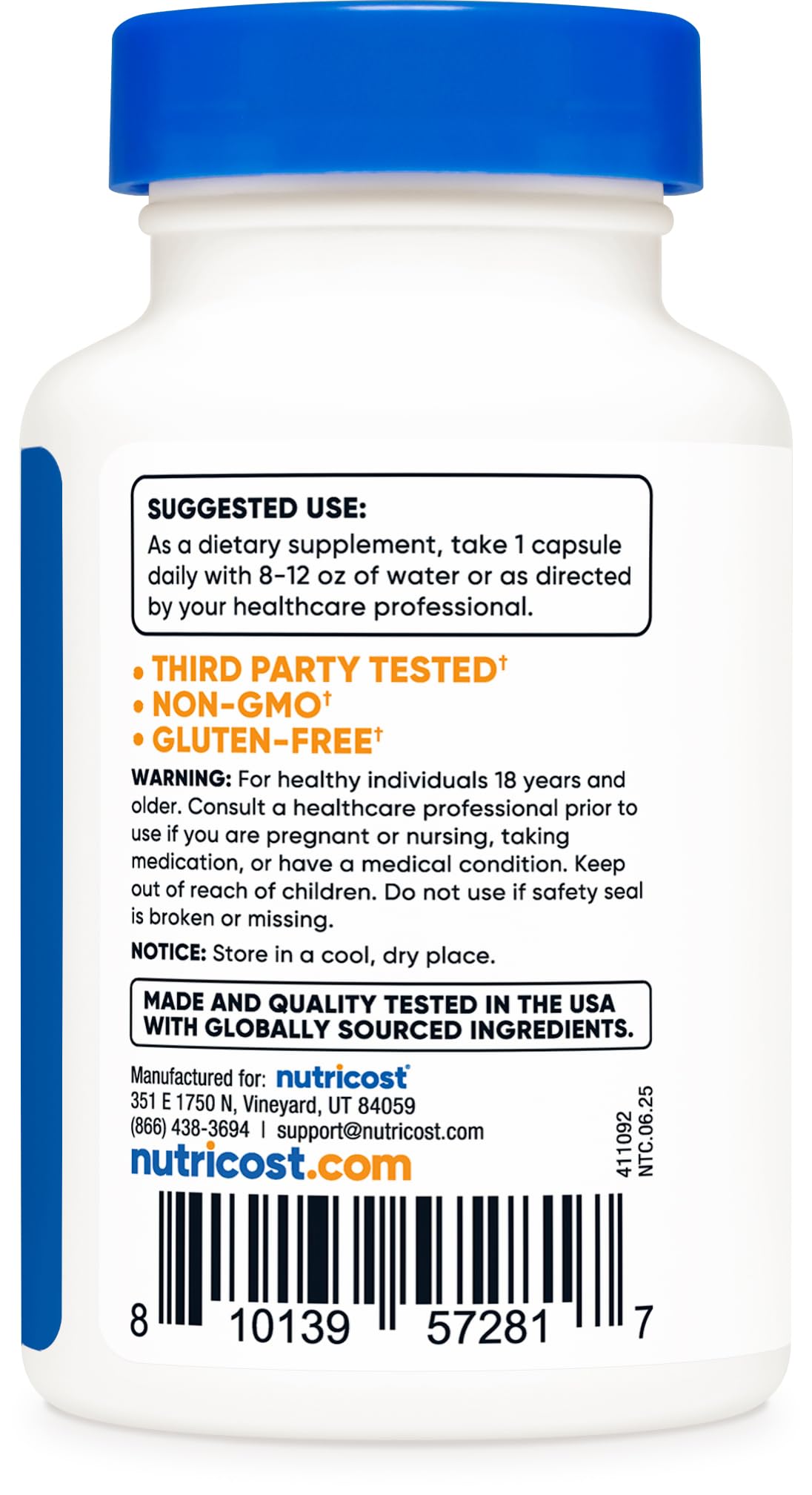 Nutricost DHM label detail shows GMP and third-party testing