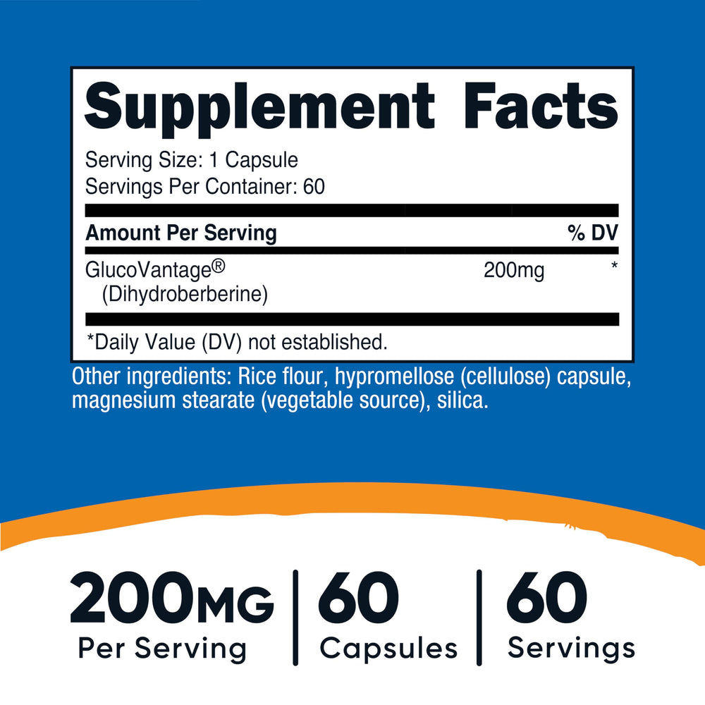 Nutricost Dihydroberberine capsules closeup showing easy-to-swallow design.