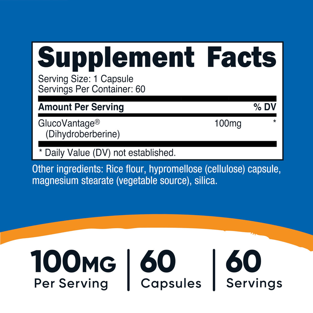 Nutricost Dihydroberberine capsules label highlighting dosage and quality