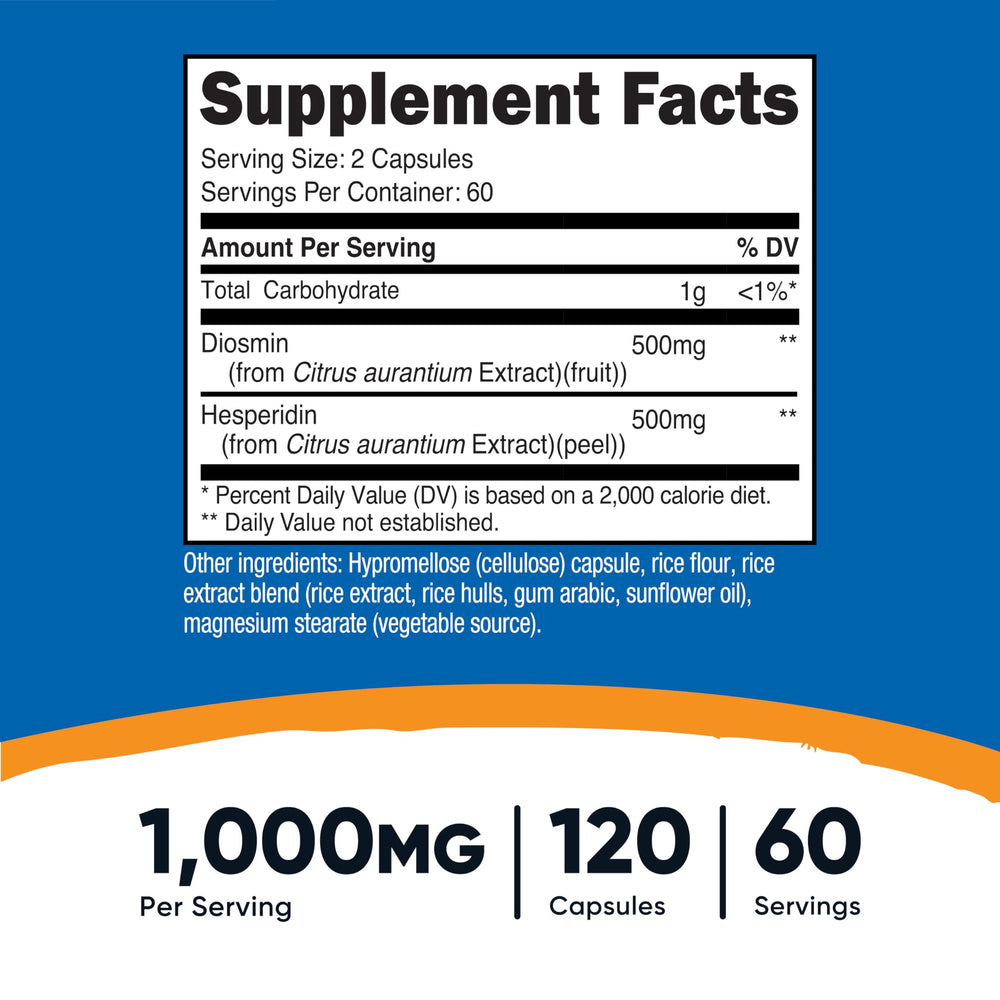 Nutricost Diosmin with Hesperidin capsules close-up showing 1000mg serving