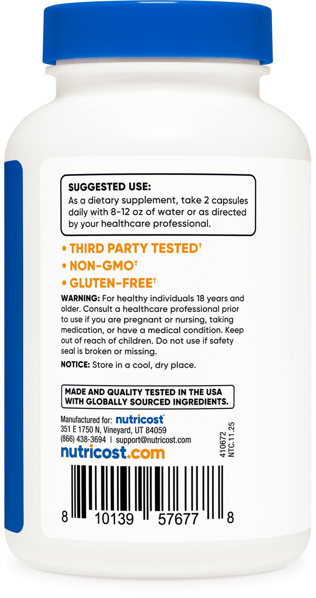 Two capsules per serving laid out for easy daily use with Nutricost