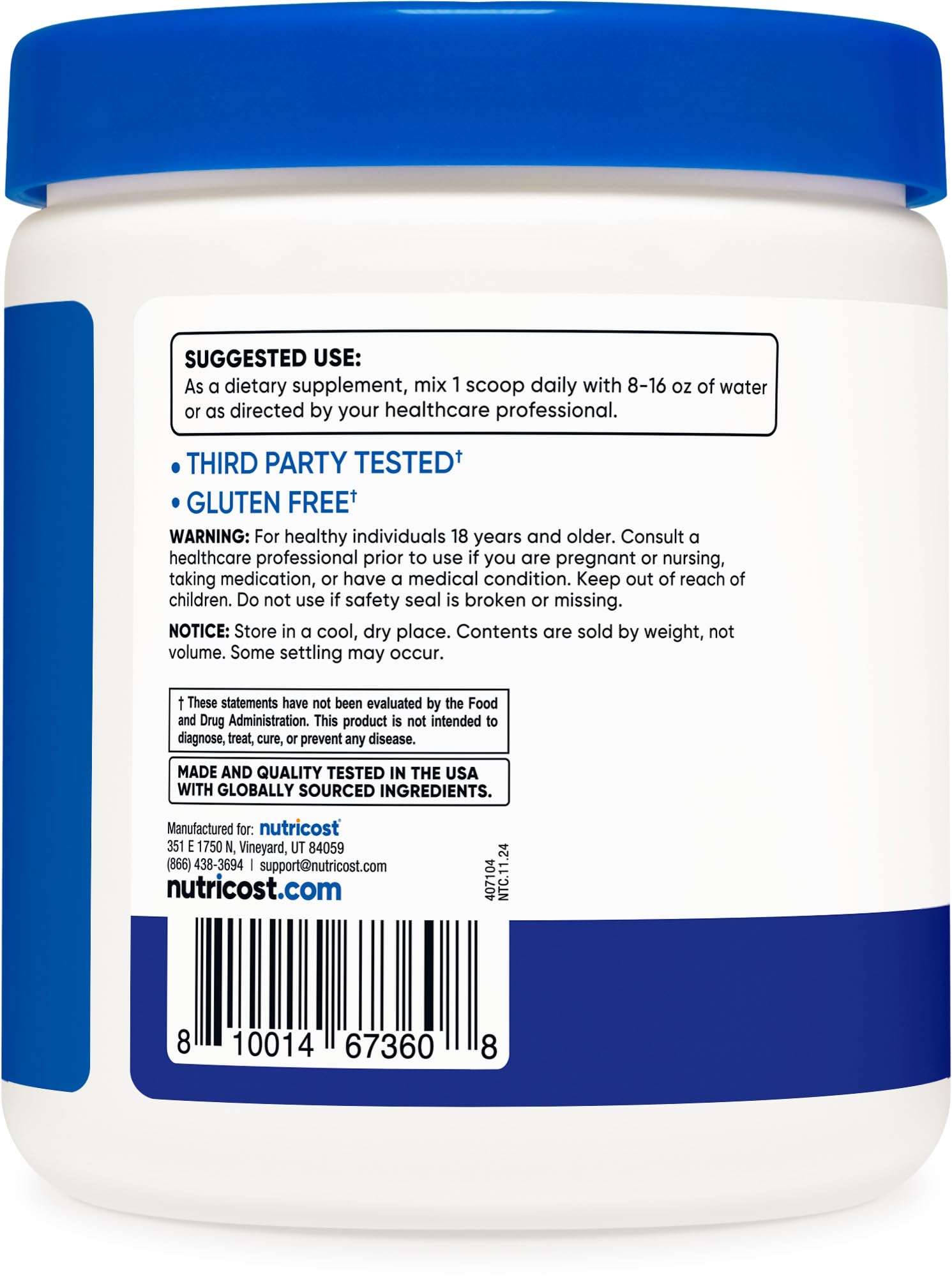 Nutricost EAA gluten-free and non-GMO badge on packaging