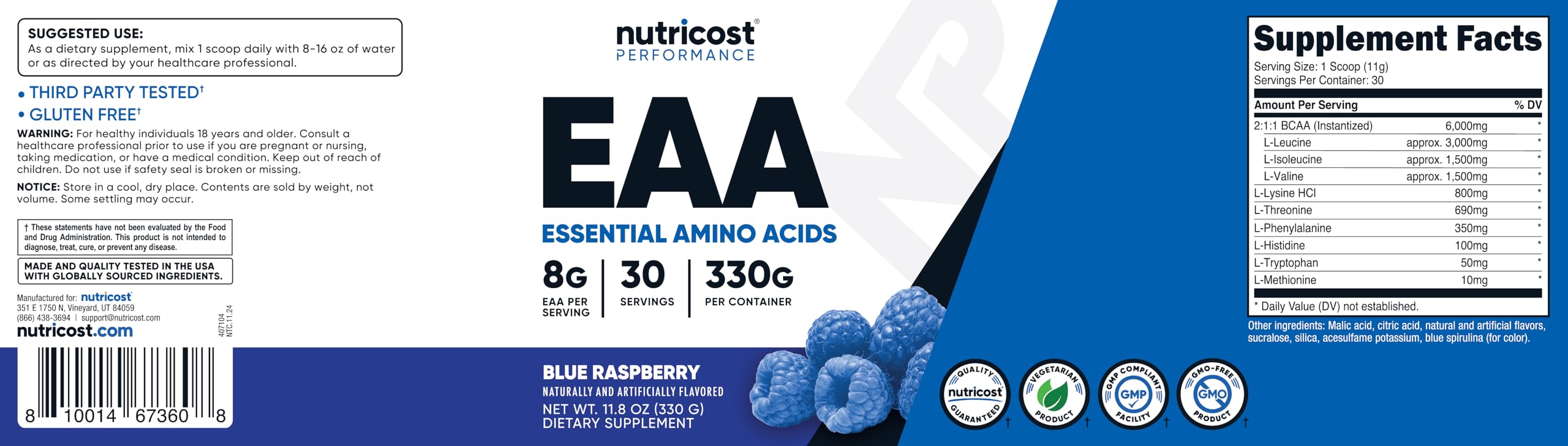 Nutricost EAA GMP facility and FDA registered production mark