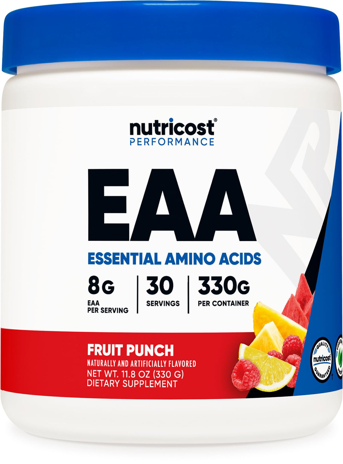 Nutricost EAA Powder Fruit Punch bottle ready for on-the-go amino acid support