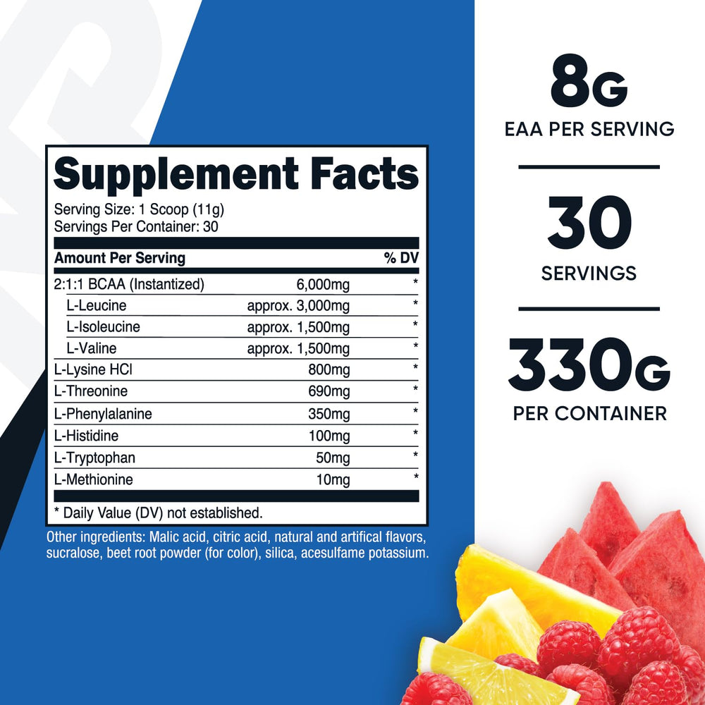Nutricost EAA Powder Fruit Punch label highlights ingredients and safety testing