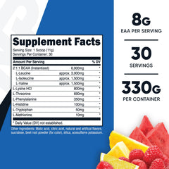 Nutricost EAA Powder Fruit Punch label highlights ingredients and safety testing