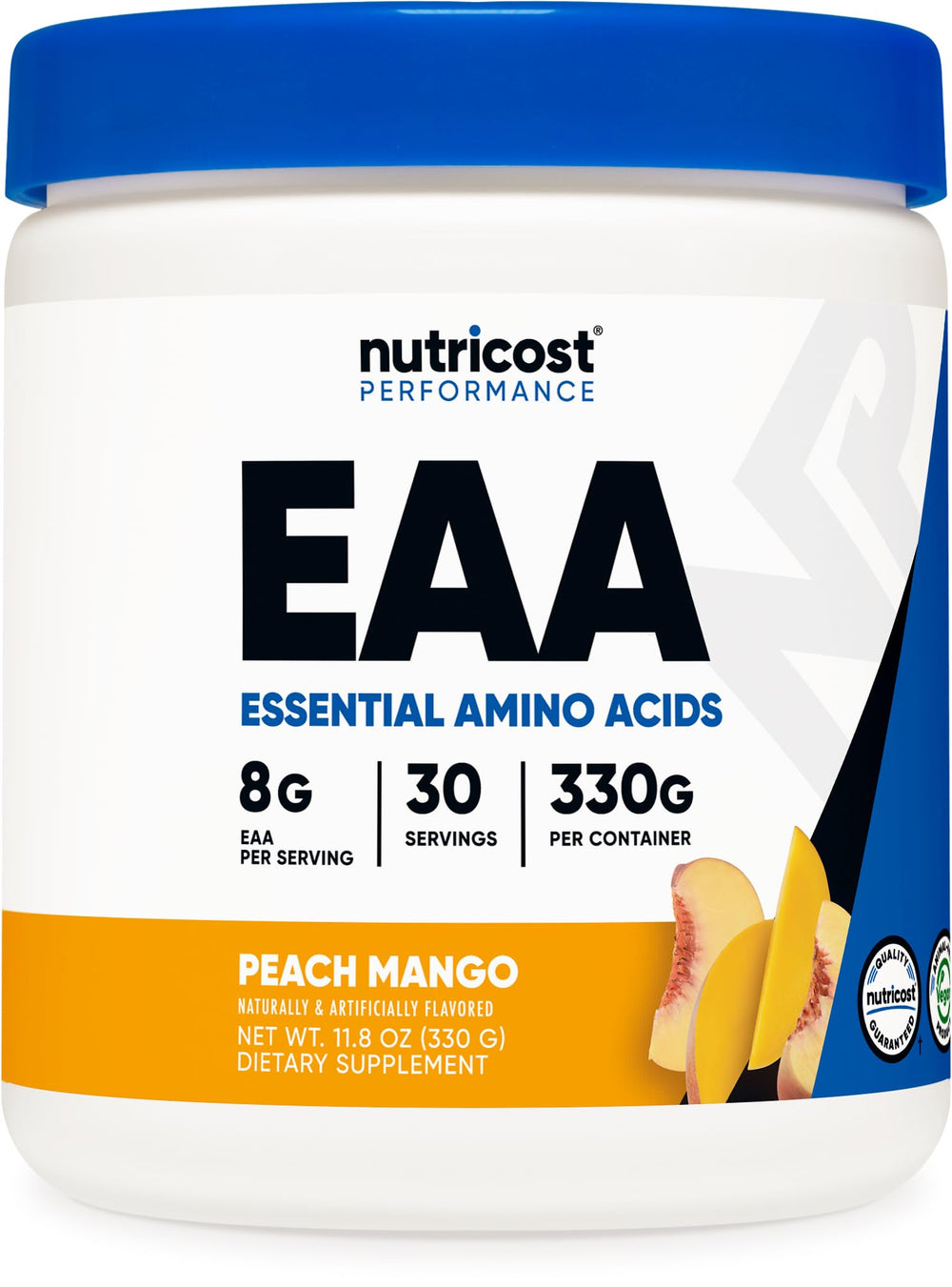 Nutricost EAA Powder Peach Mango bottle offering convenient amino acid support for workouts