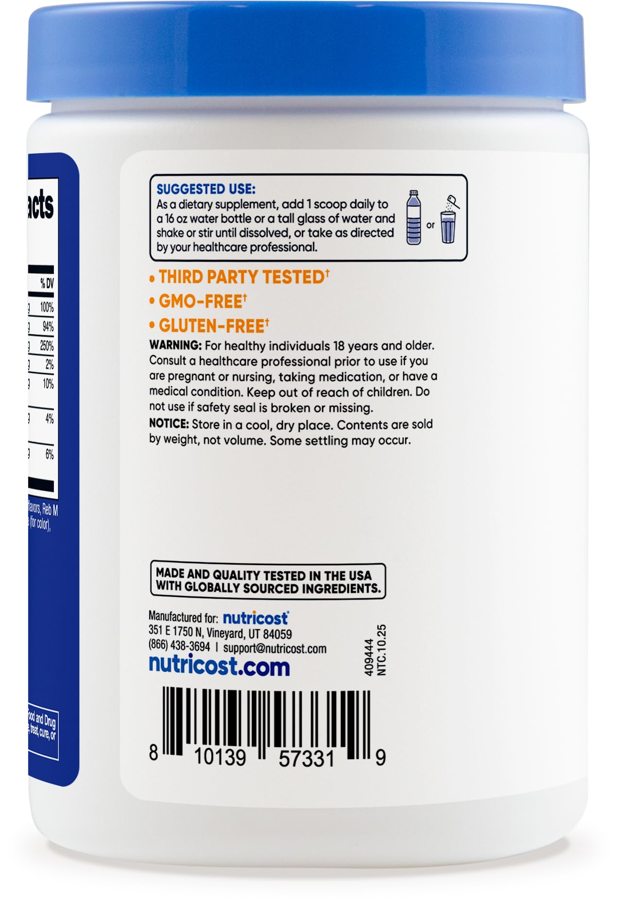 Nutricost Electrolyte Complex lid closeup for secure, convenient storage.