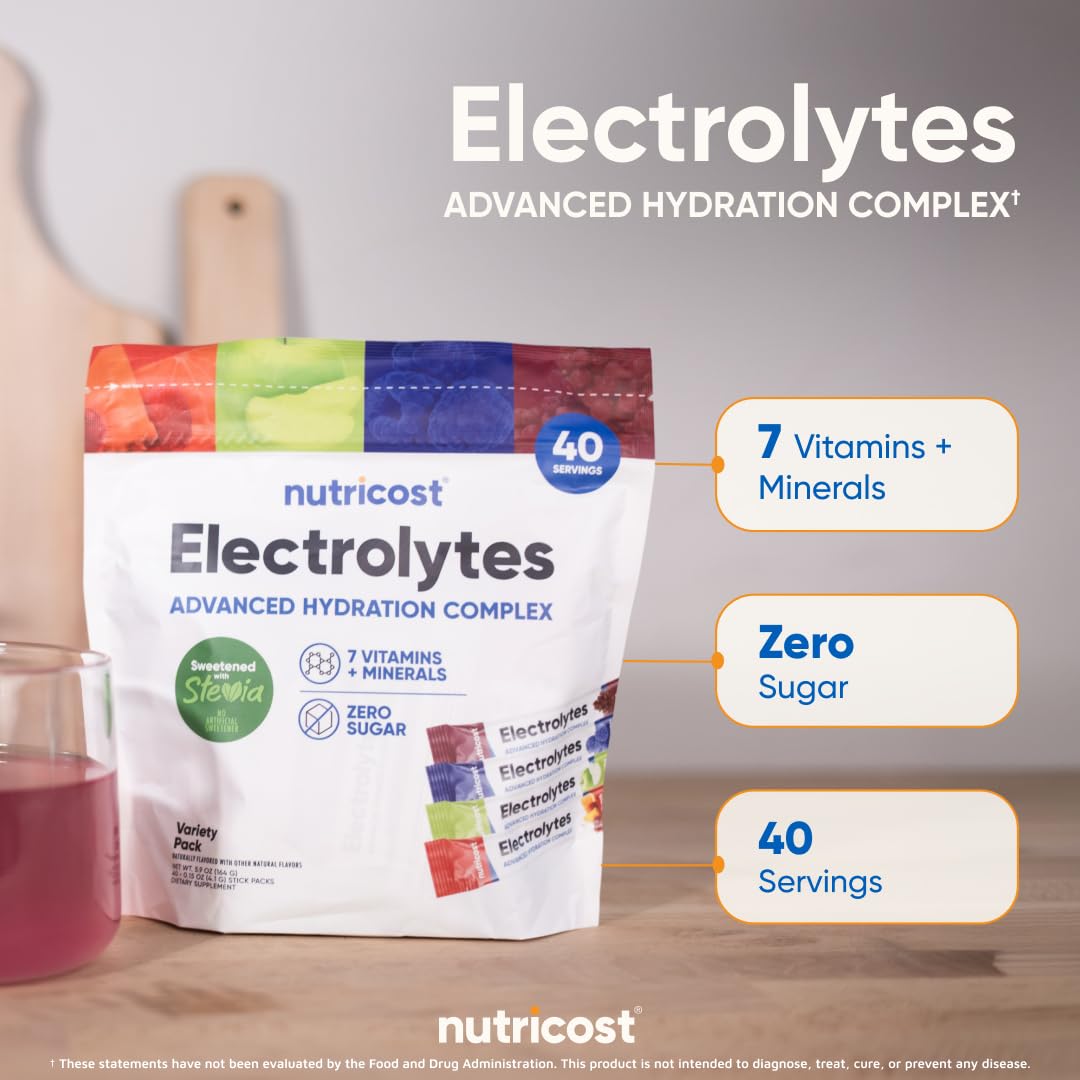 Nutricost Electrolytes Naturally Sweetened stickpack with Stevia for clean taste