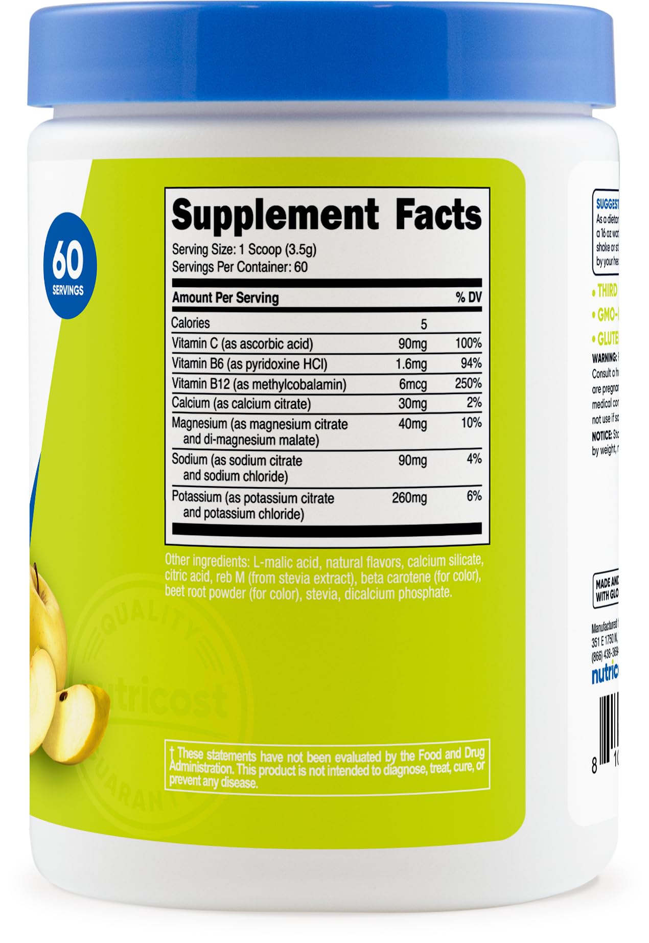 Nutricost Electrolytes Orchard Blast label highlights zero sugar and gluten-free