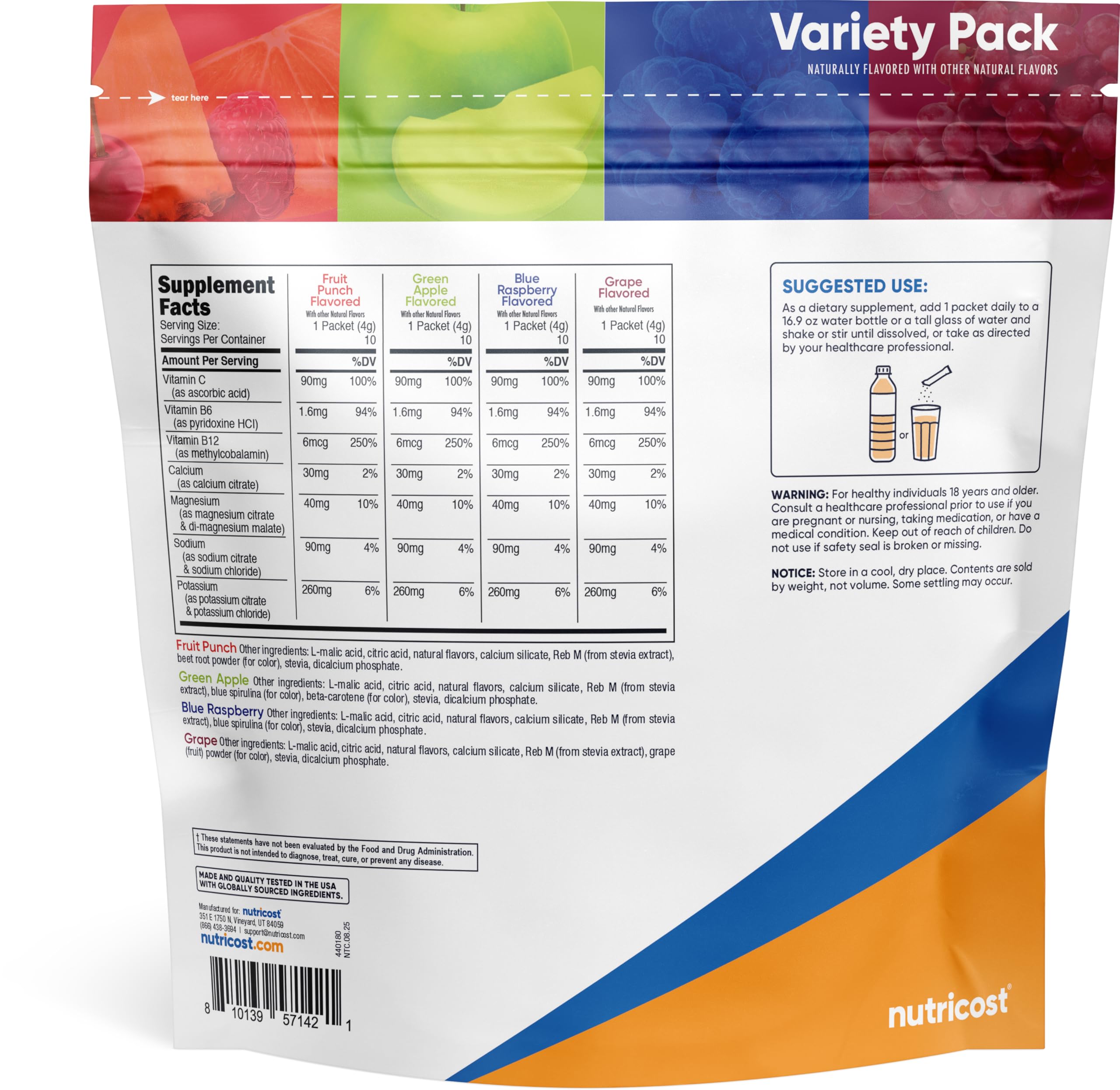 Nutricost Electrolytes Variety Grape stickpack supports sugar-free electrolyte replenishment