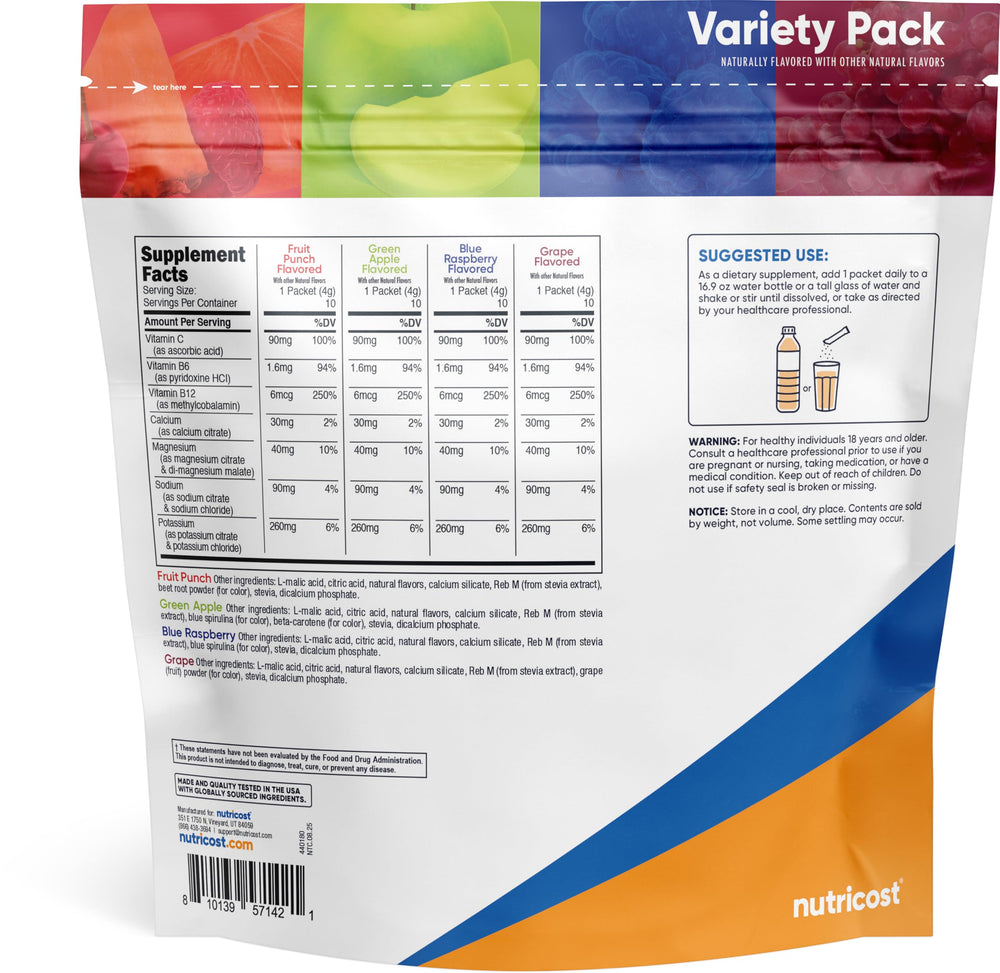 Nutricost Electrolytes Variety Grape stickpack supports sugar-free electrolyte replenishment