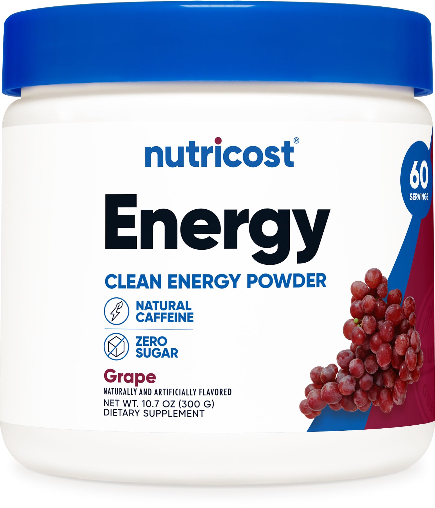 Nutricost Energy Drink Powder grape canister for a refreshing pre-workout boost.