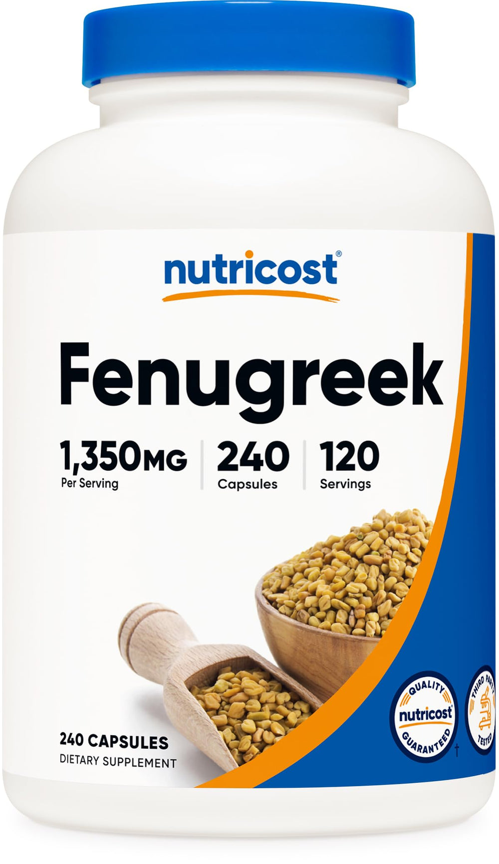 Nutricost Fenugreek Seed 1350mg bottle with 675mg capsules for daily use