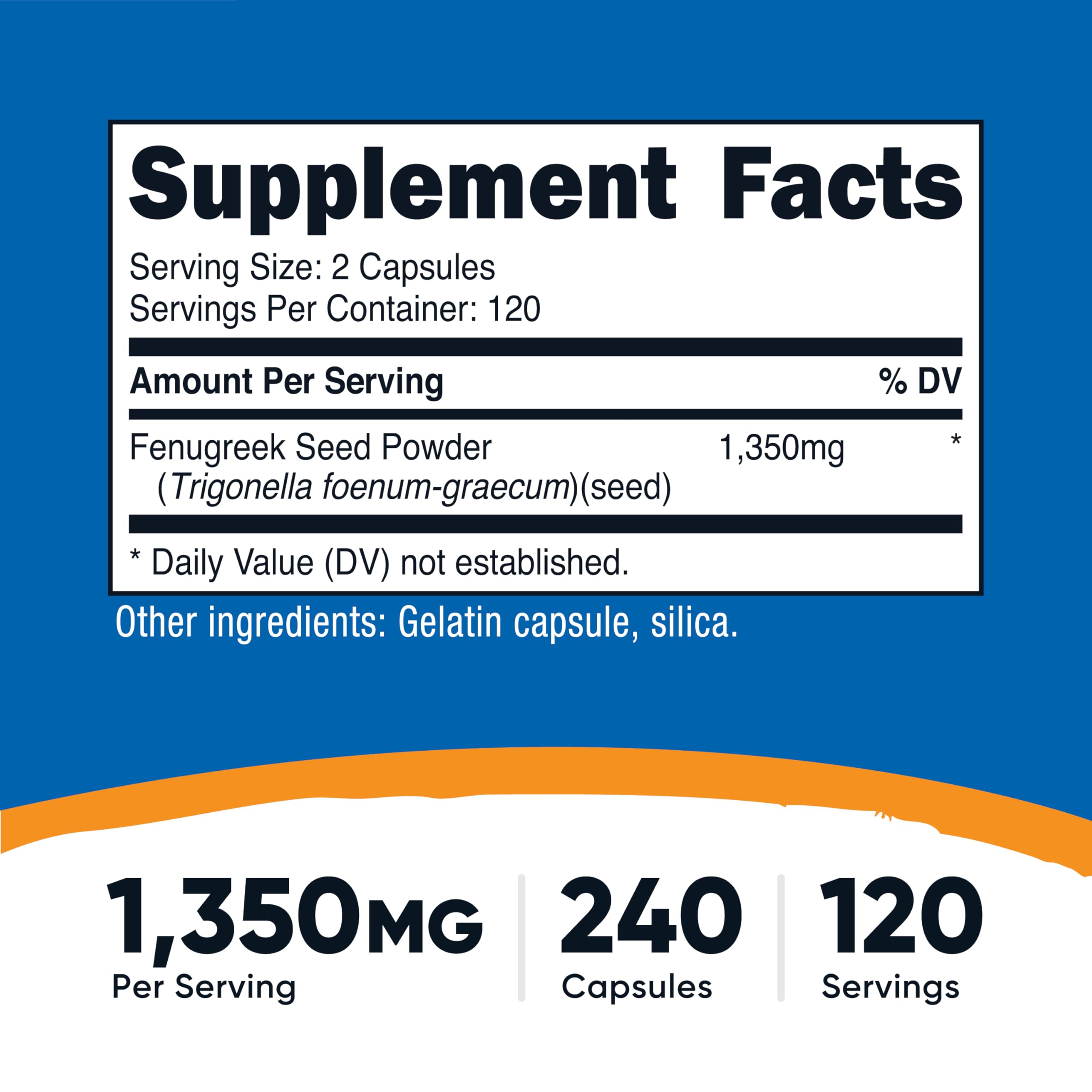 Close-up of Nutricost fenugreek capsules highlighting gluten-free formula