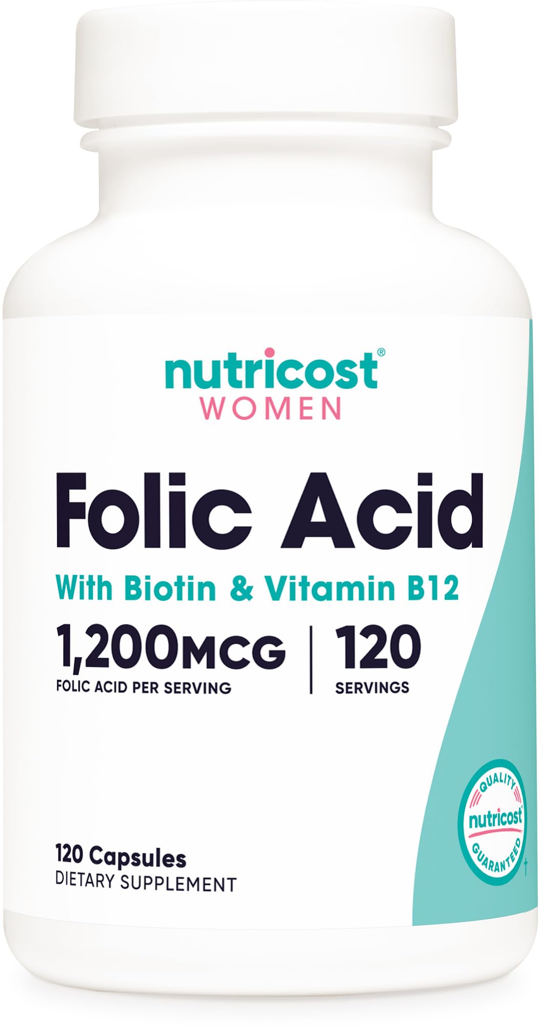 Nutricost Folic Acid for Women bottle with label, supports daily folate intake