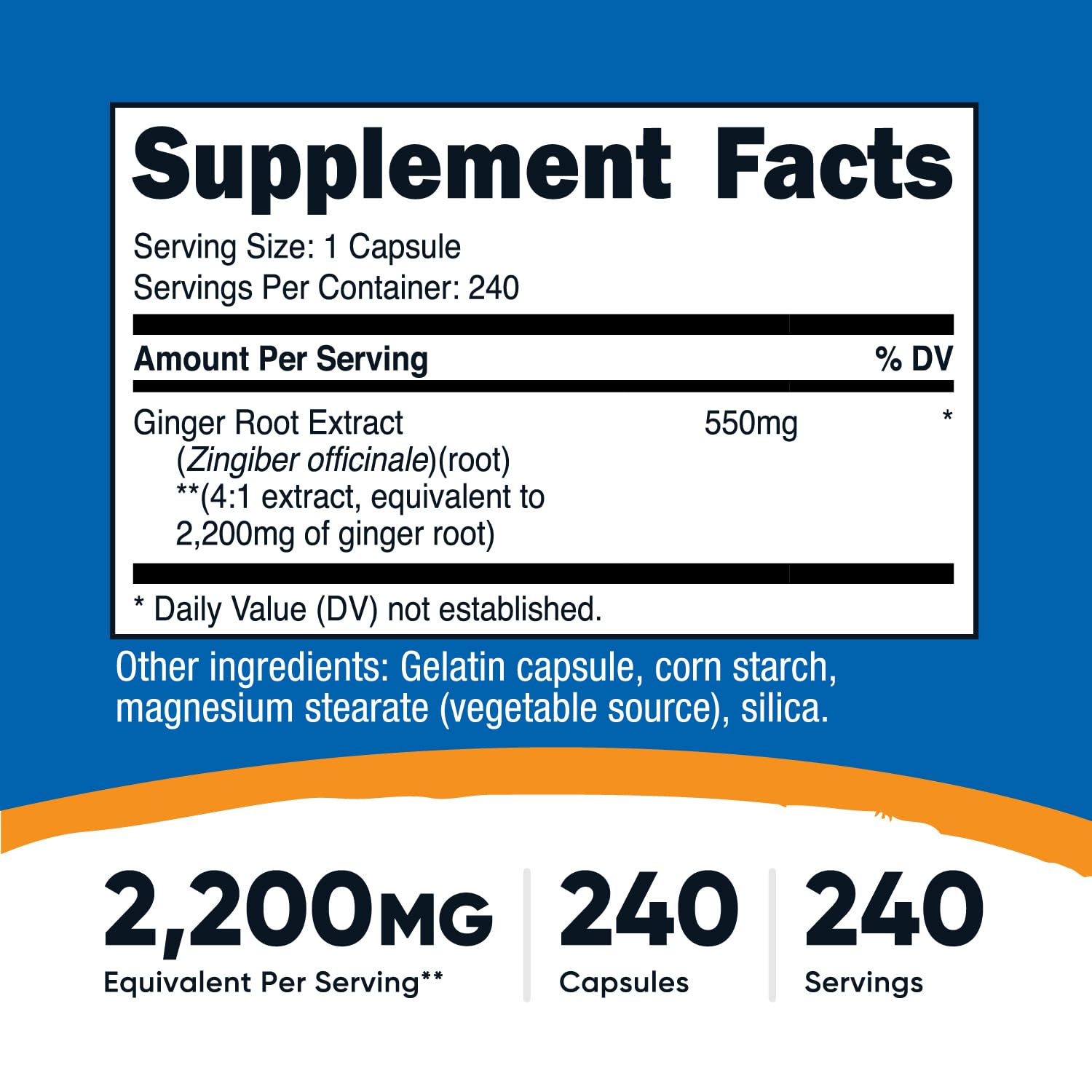 Nutricost Ginger Root Extract bottle label highlights 550 mg per serving.