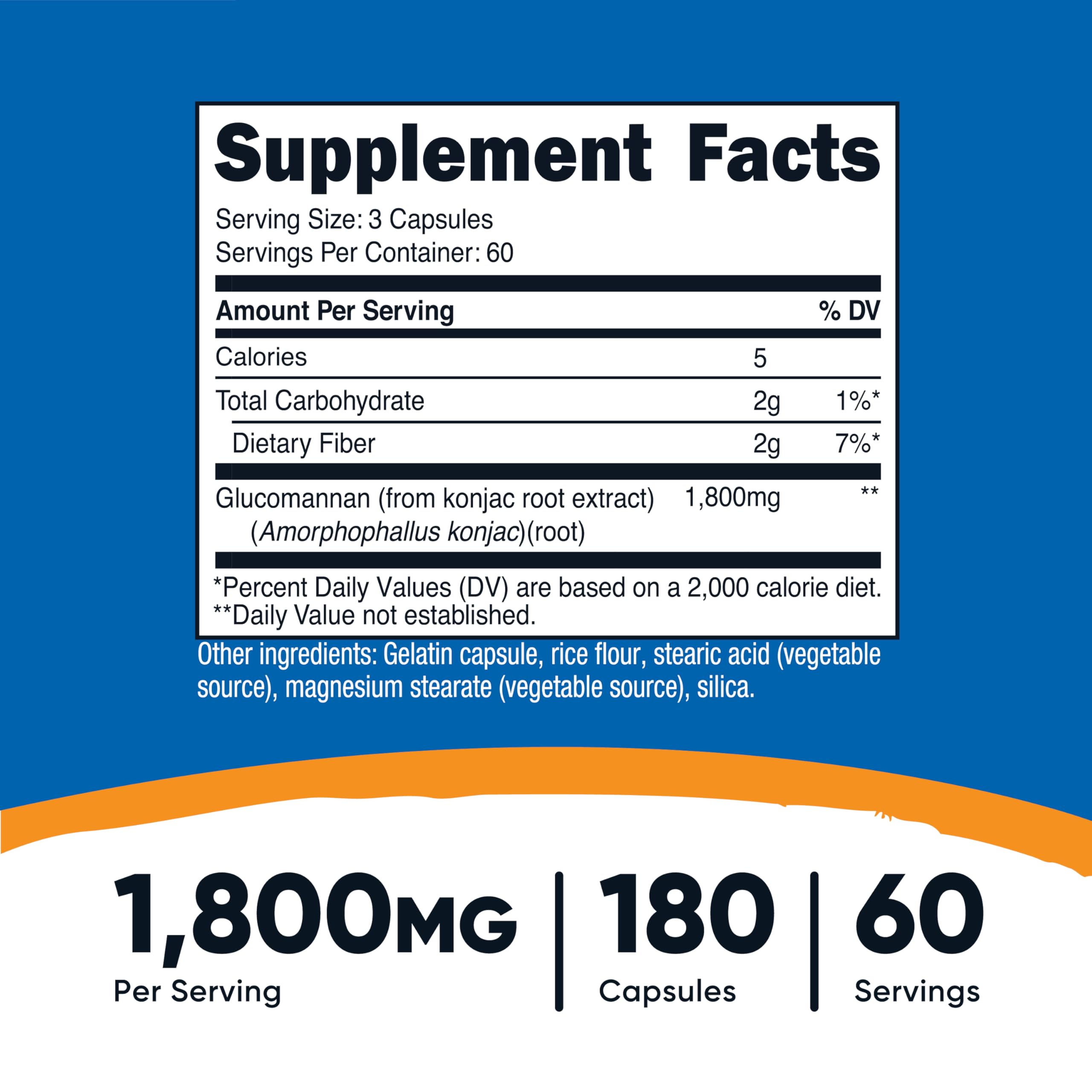 Nutricost Glucomannan bottle back with key supplement facts