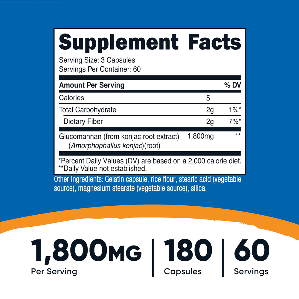 Nutricost Glucomannan bottle back with key supplement facts
