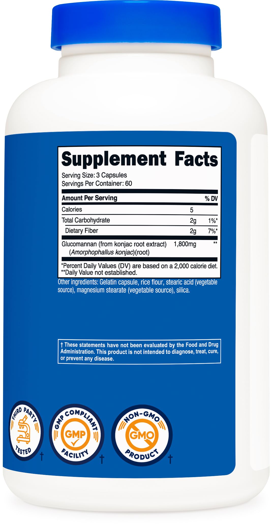 Nutricost Glucomannan label closeup highlighting 1,800 mg per serving