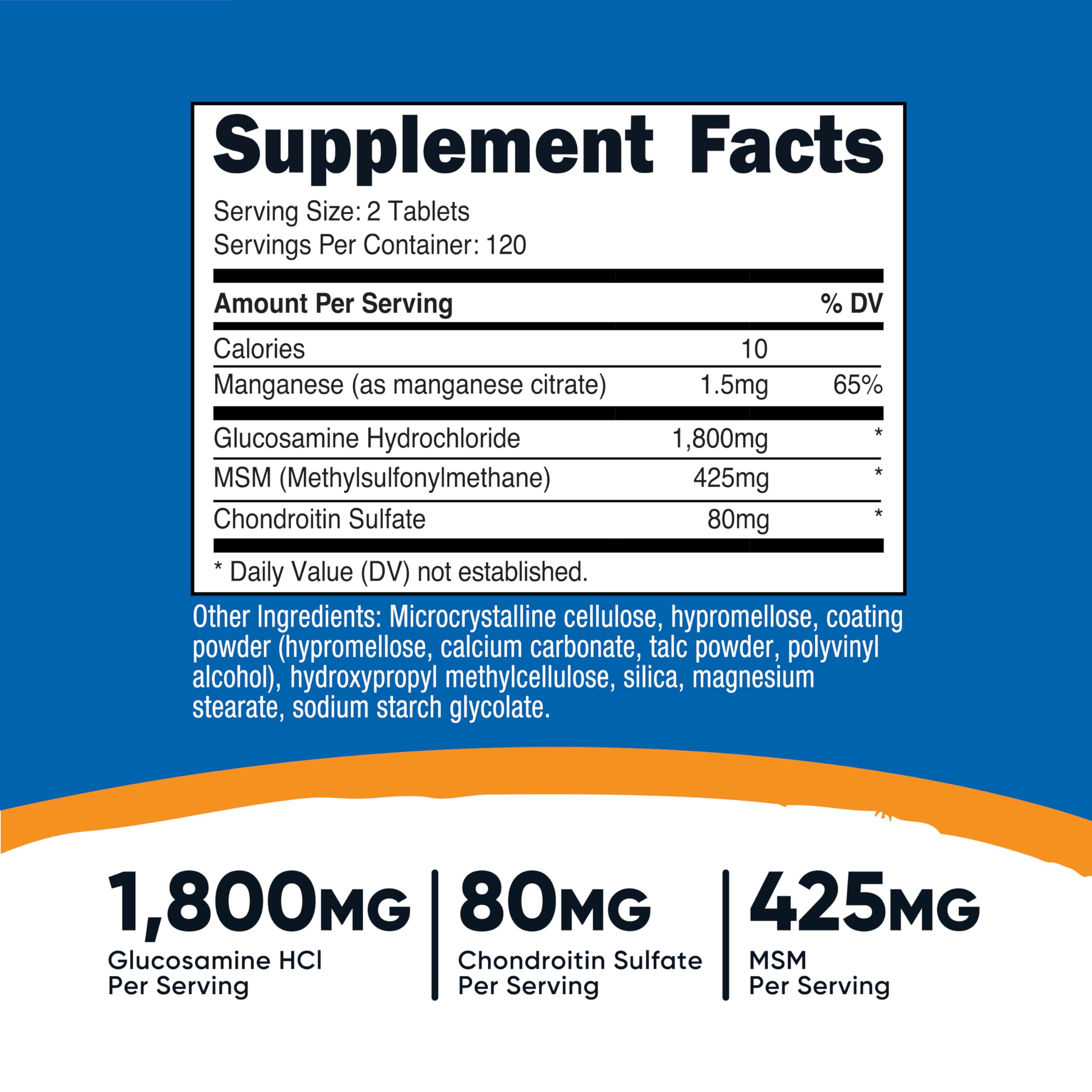 Nutricost Glucosamine 1800mg tablets with chondroitin and MSM close-up for joint support