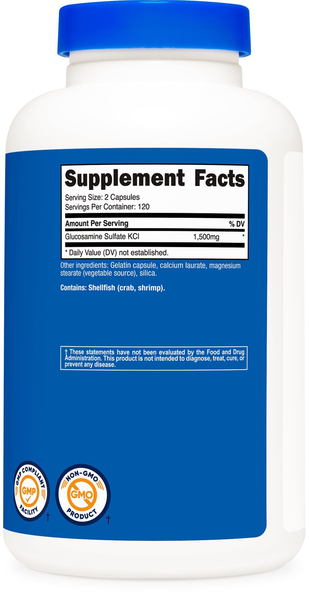 Nutricost Glucosamine Sulfate label detail highlighting non-GMO and gluten-free