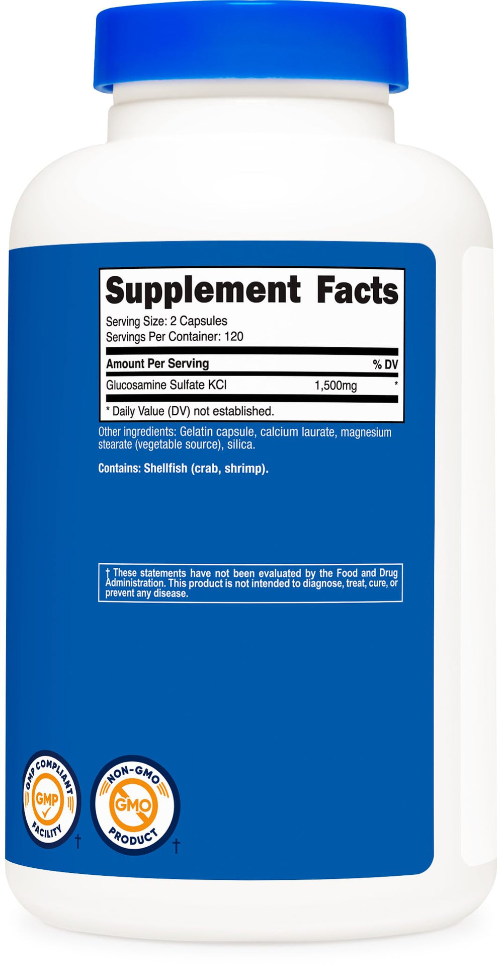 Nutricost Glucosamine Sulfate label detail highlighting non-GMO and gluten-free
