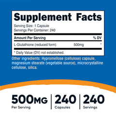 Nutricost glutathione capsules closeup, easy one-capsule daily serving.
