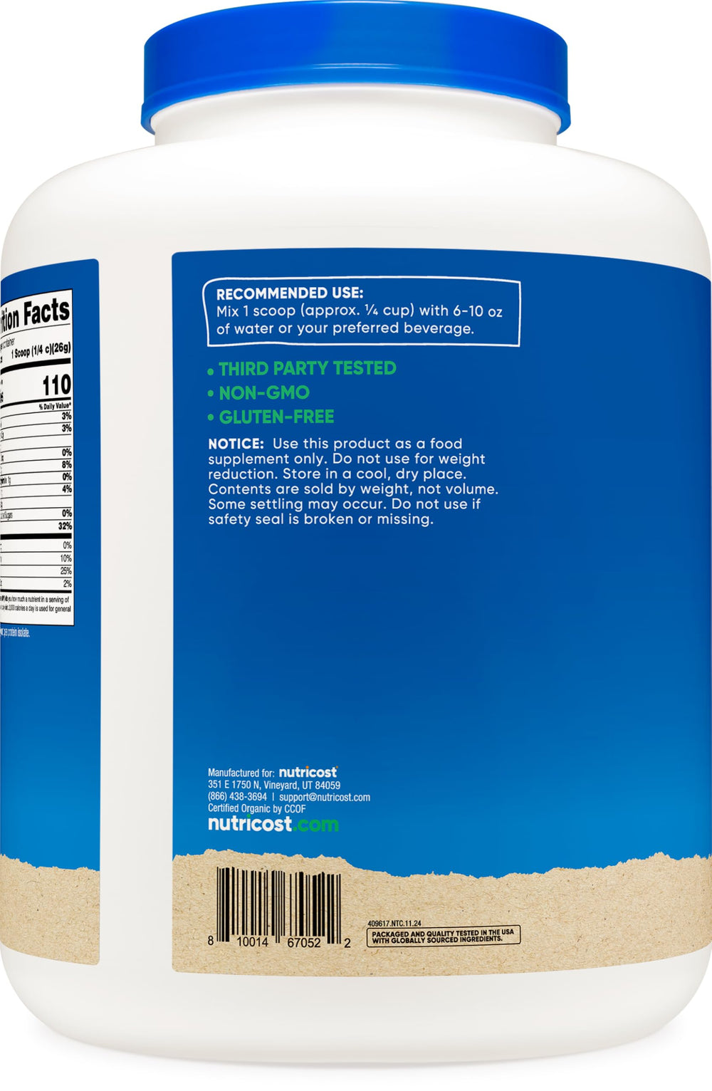 Nutricost gluten free and non-GMO badge appeals to allergy-conscious shoppers