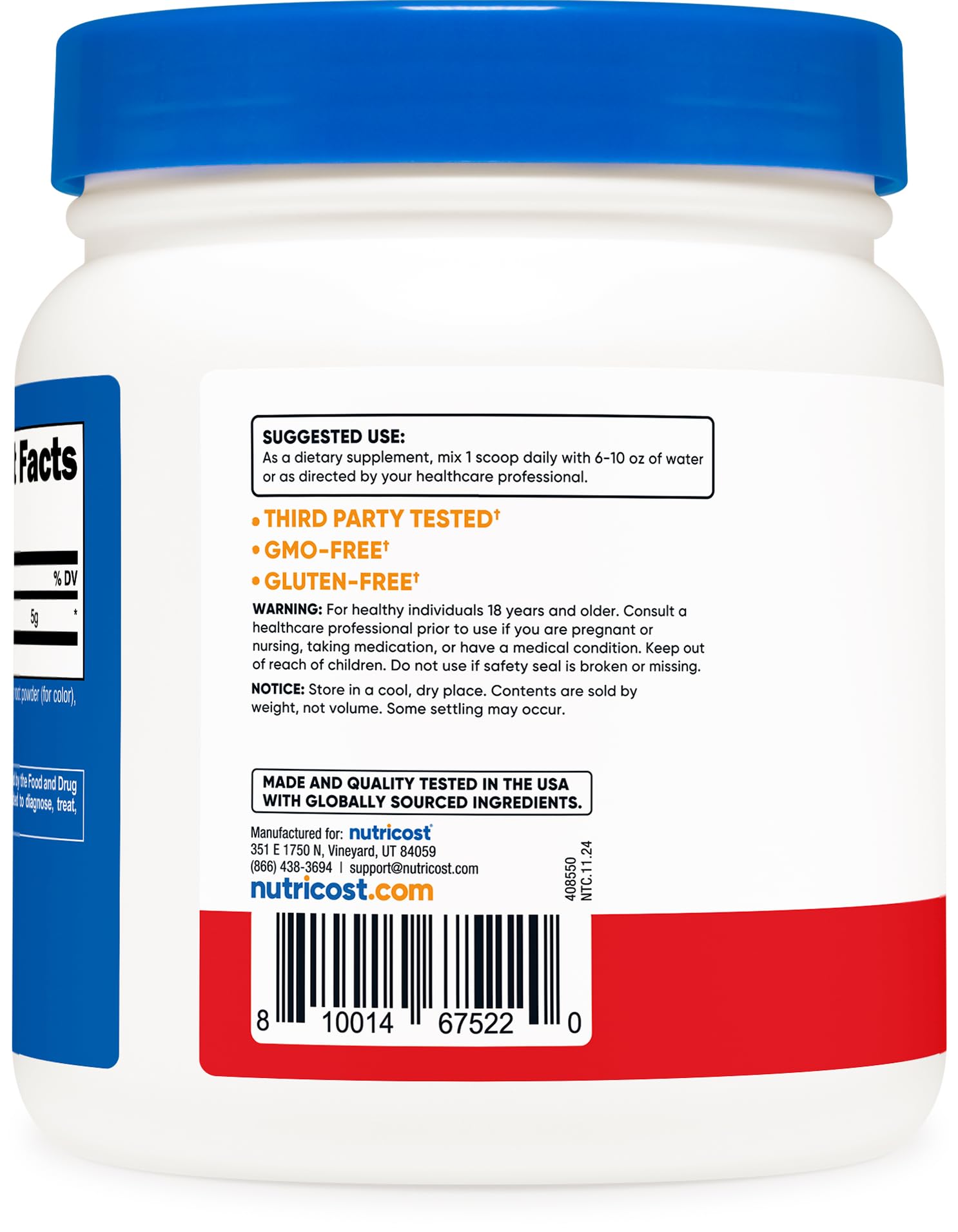 Nutricost gluten free and non-GMO label on packaging