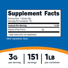 Nutricost Glycine powder serving scoop included for easy 3 g portions.