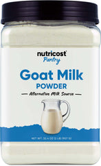 Nutricost Goat Milk Powder bottle 2lb for easy pantry storage and quick mixing.